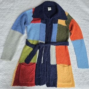 725 Originals Y2K Patchwork Color Block Chenille Open Cardigan Boho